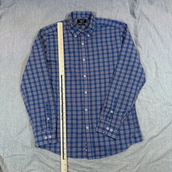 Penguin Munsingwear Shirt Mens 16 34/35 Large Blue Red Plaid Heritage Slim Fit - Picture 6 of 10